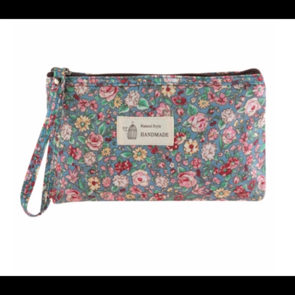 NWT- Handmade Natural Style Floral Cosmetic Bag - Picture 1 of 3